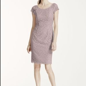 Davids Bridal Grey Lace Sheath Cap Sleeve Dress Size 10